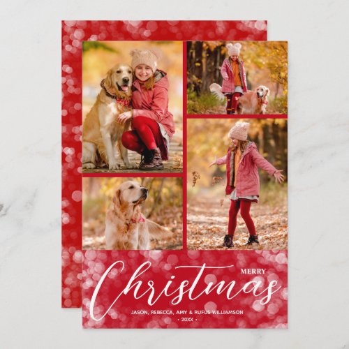 Merry Christmas Collage Multi_Photo Red Holiday Card