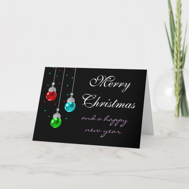 Merry christmas coloful ornaments holiday card (Front)