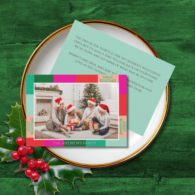 Merry Christmas Color Block Photo Holiday Card (Creator Uploaded)