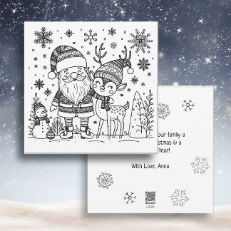 Merry Christmas Color Me | Santa and Reindeer Holiday Card