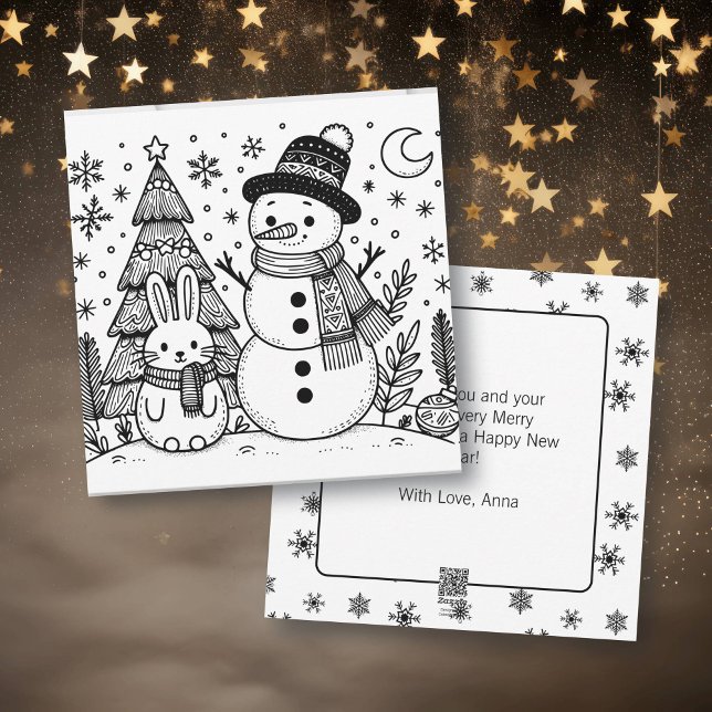 Merry Christmas Color Me | Snowman and Bunny Holiday Card (Creator Uploaded)