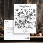 Merry Christmas Color Me | Snowman and Reindeer Postcard<br><div class="desc">Personalized Christmas postcard with coloring pages. Coloring pages are Santa and reindeer on the front. The back of the postcard has a holiday message that you can personalize.</div>