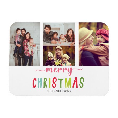 Merry Christmas Colorful 4 photo collage Cute Magnet