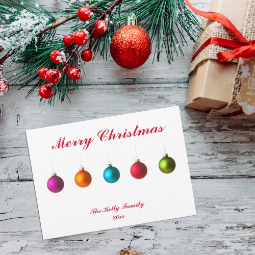 Merry Christmas colorful baubles with text card