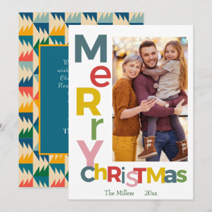 Merry Christmas Colorful Bold Typography Photo Holiday Card