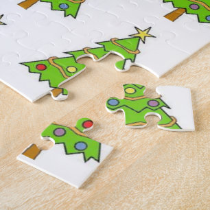 Merry Christmas Colorful Bright Green Tree Jigsaw Puzzle