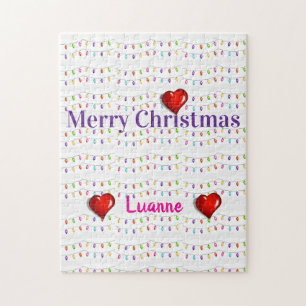 Merry Christmas Colorful Bright Lights Jigsaw Puzzle