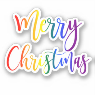 Merry Christmas Colorful Bright Rainbow Script Sticker