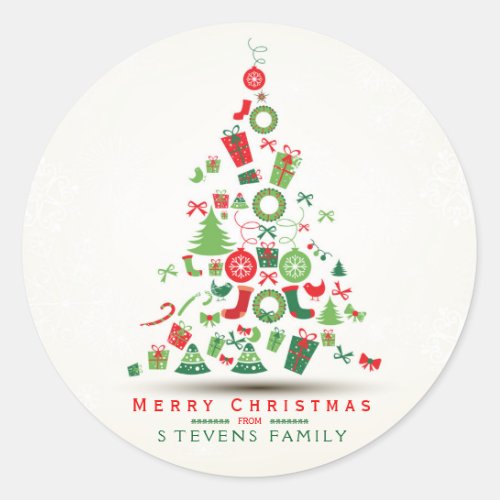 Merry Christmas Colorful Christmas Tree Classic Round Sticker