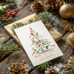 Merry Christmas Colorful Christmas Tree Holiday Card<br><div class="desc">Cute colorful Christmas tree made of Christmas symbols (Christmas wraps,  presents,  stockings,  etc) in bright red teen and white. Personizizable text</div>