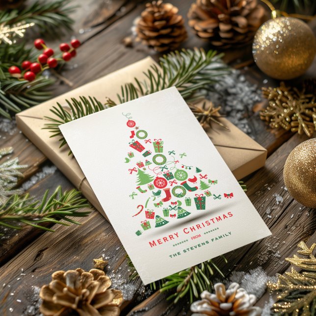 Merry Christmas Colorful Christmas Tree Holiday Card (Creator Uploaded)