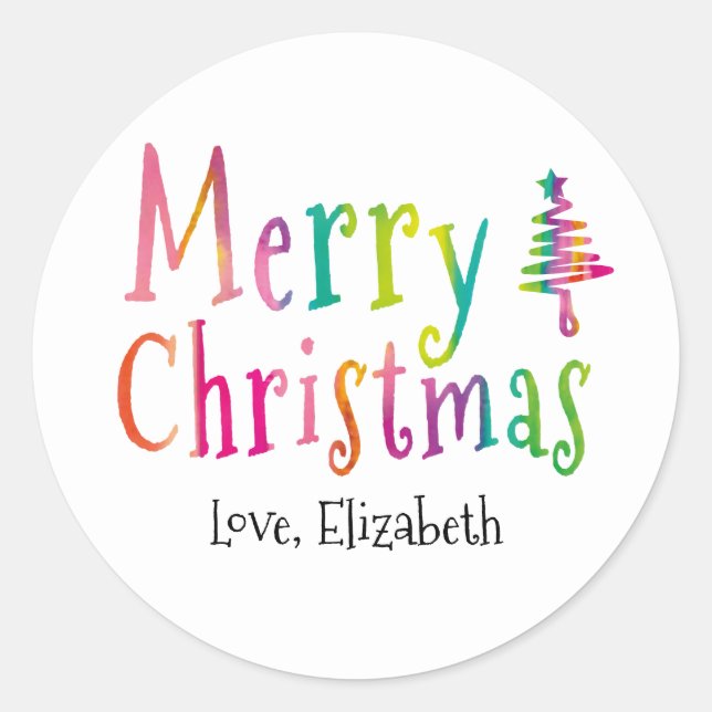 Merry Christmas Colorful Custom  Classic Round Sticker (Front)