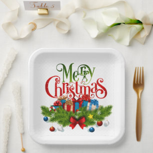 Merry Christmas, Colorful design, Paper Plates