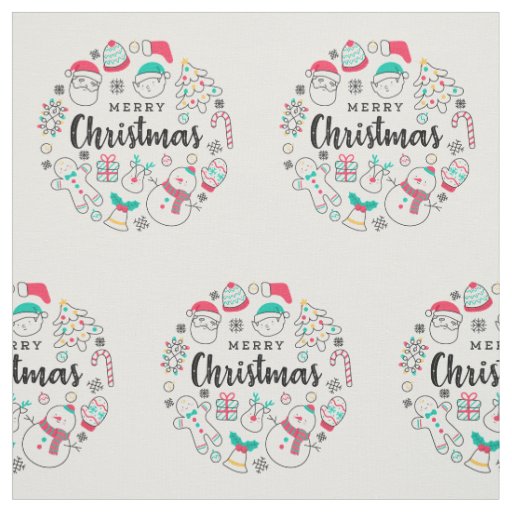 Merry Christmas colorful drawing Fabric