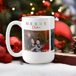Merry Christmas Colorful Family Collage Typography Coffee Mug<br><div class="desc">A minimalist family photo collage design with a modern typography in pops of festive and colorful red,  green,  and caramel color.  The ideal greeting for family and friends this holiday season.</div>