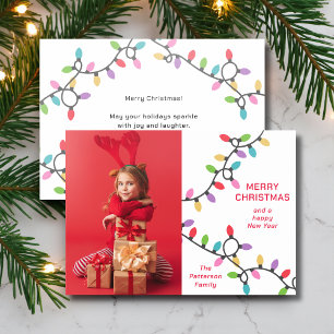 Merry Christmas Colorful Festive Lights Photo Letterpress Photo Cards