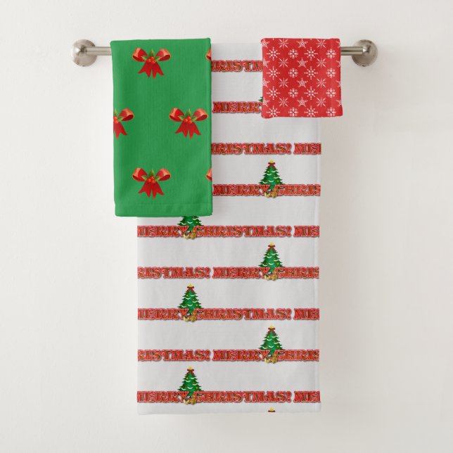 Merry Christmas Colorful Holiday Bath Towel Set (Insitu)