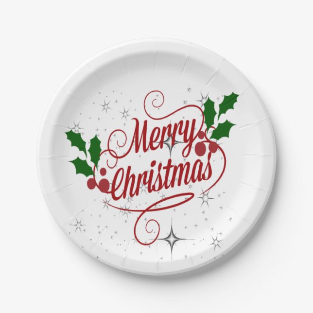Merry Christmas, colorful holiday design Paper Plates (Front)