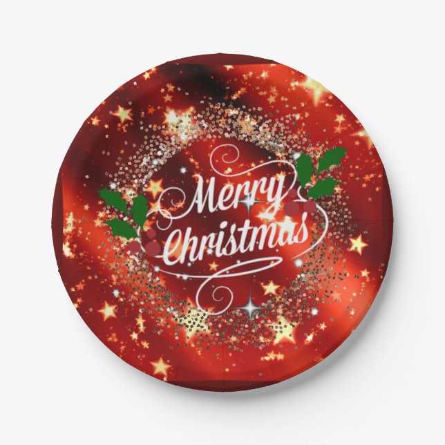 Merry Christmas, colorful holiday design Paper Plates (Front)