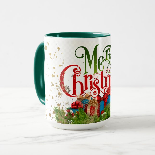 Merry Christmas, colorful holiday greetings, Mug (Front Left)