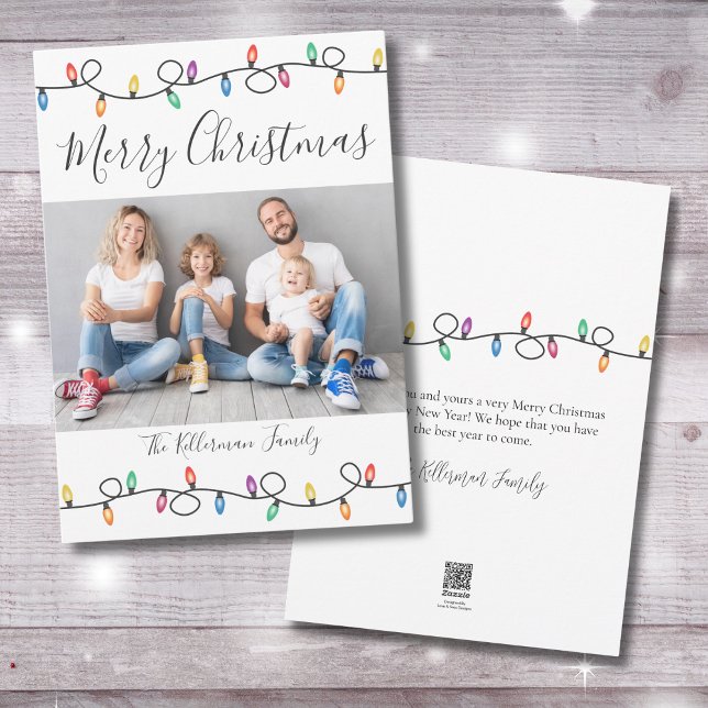 Merry Christmas Colorful Holiday Lights Photo Card (Merry Christmas Festive Holiday Lights Photo Card)