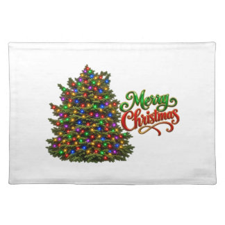 Merry Christmas – Colorful Lights on Evergreen Tre Cloth Placemat