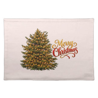 Merry Christmas – Colorful Lights on Evergreen Tre Cloth Placemat