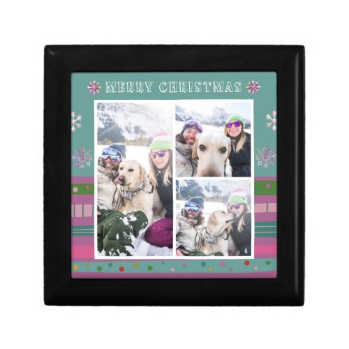 Merry Christmas Colorful Modern Winter 3 Photo Gift Box
