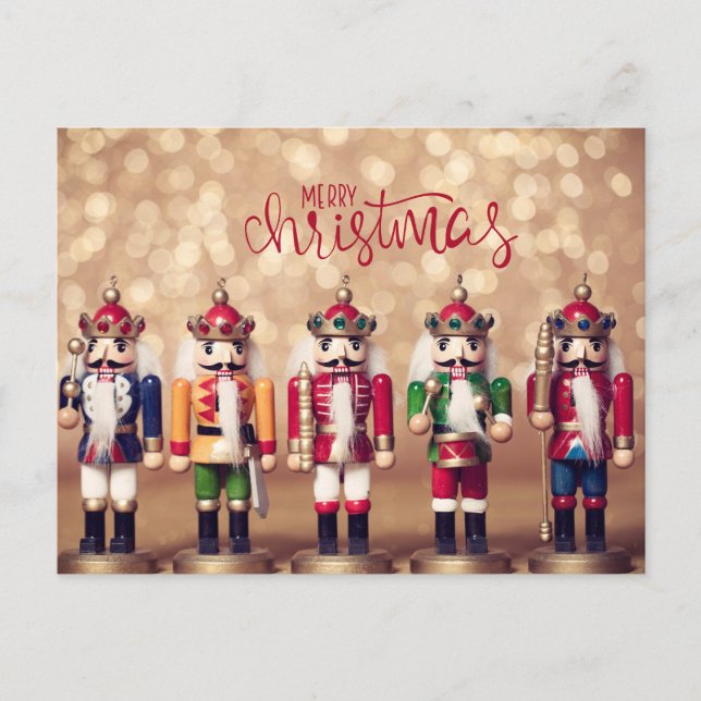 Merry Christmas Colorful Nutcrackers  Holiday Postcard (Front)