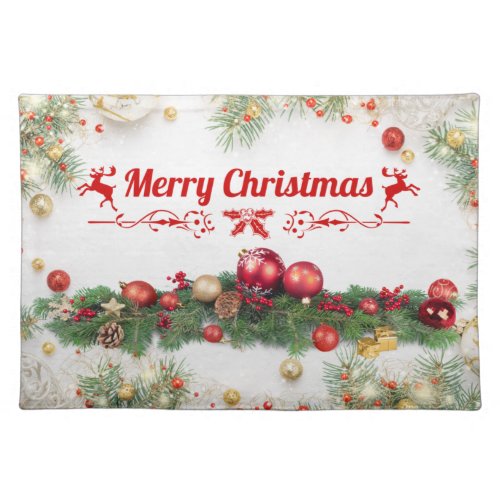 Merry Christmas Colorful Ornaments Pine Branches Cloth Placemat