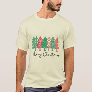 Merry Christmas - Colorful Patterned Trees T-Shirt