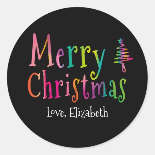 Merry Christmas Colorful Personalized  Classic Round Sticker