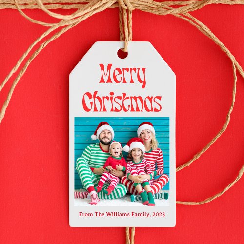 merry christmas colorful retro holiday photo  gift tags