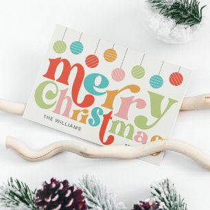 Merry Christmas Colorful Retro Ornaments Holiday Postcard