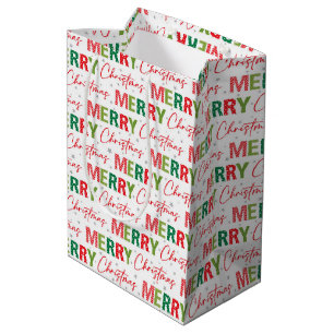 Merry Christmas Colorful Retro Typography Pattern Medium Gift Bag