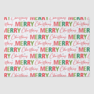 Merry Christmas Colorful Retro Typography Pattern Tissue Paper