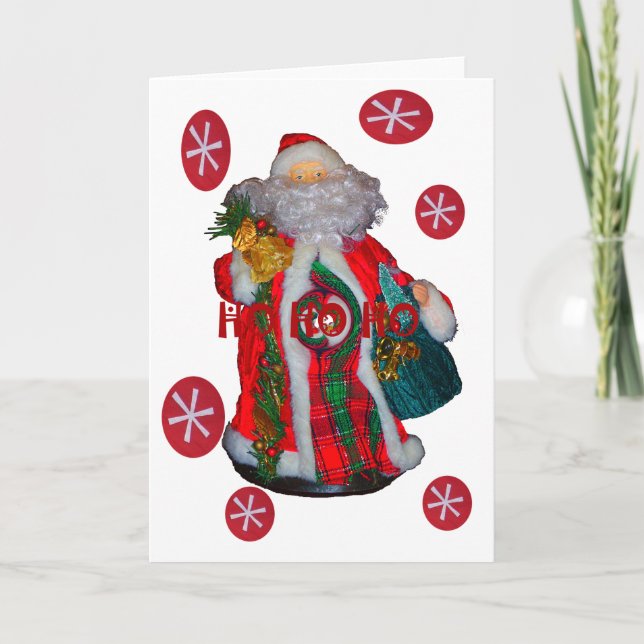 Merry Christmas Colorful Santa Claus Art Print  Holiday Card (Front)