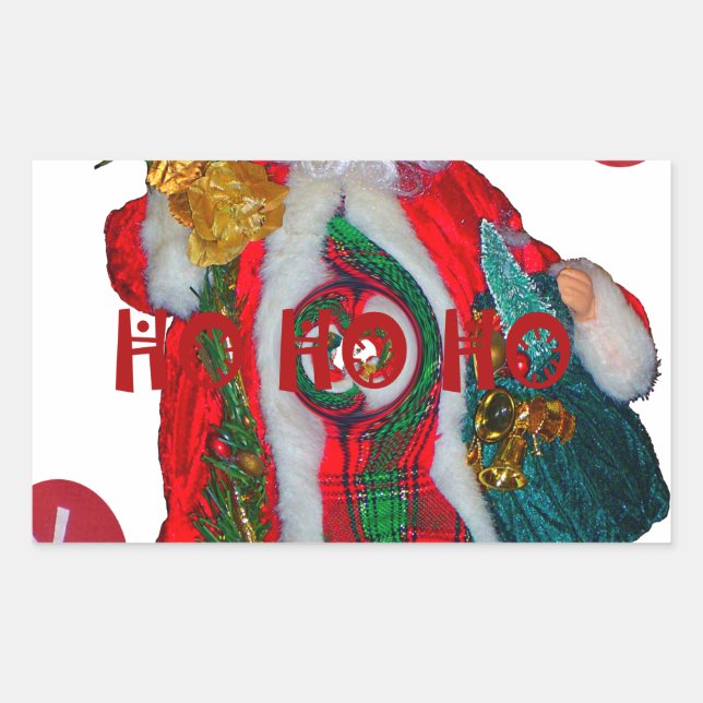 Merry Christmas Colorful Santa Claus Art Print  Rectangular Sticker (Front)