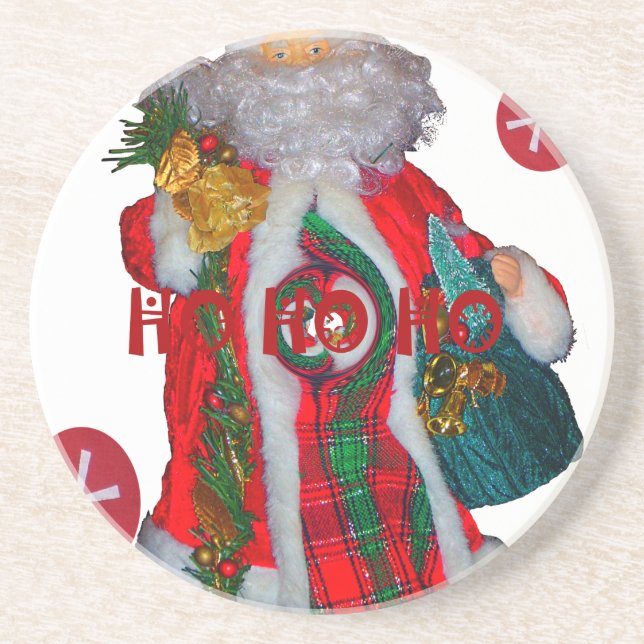 Merry Christmas Colorful Santa Claus Art Print  Sandstone Coaster (Front)