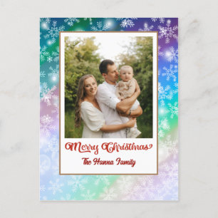 Merry Christmas Colorful Snowflakes Photo Holiday Postcard