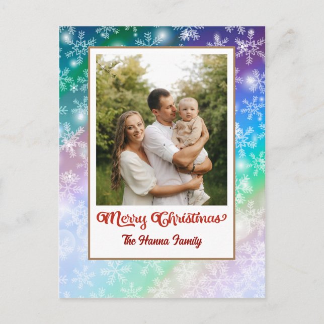 Merry Christmas Colorful Snowflakes Photo Holiday Postcard (Front)