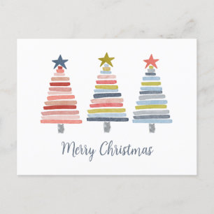 Merry Christmas Colorful Stacked Trees Holiday Postcard