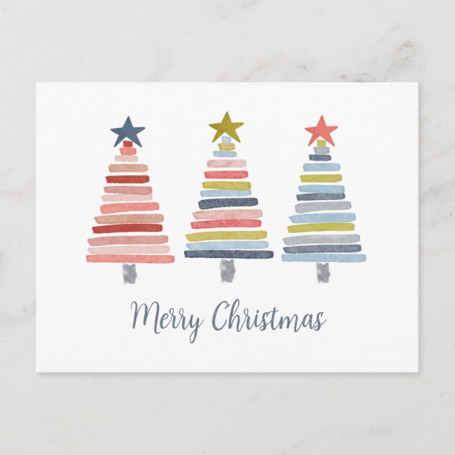 Merry Christmas Colorful Stacked Trees Holiday Postcard (Front)