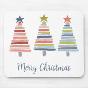 Merry Christmas Colorful Stacked Trees Mouse Pad