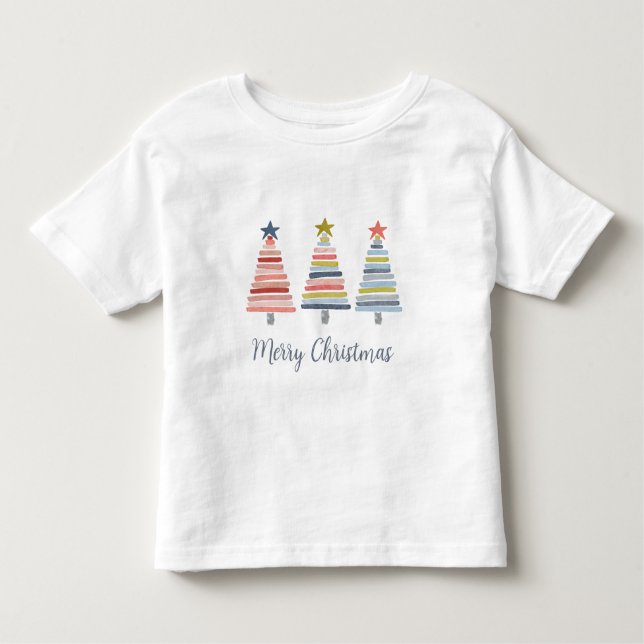 Merry Christmas Colorful Stacked Trees T-Shirt (Front)