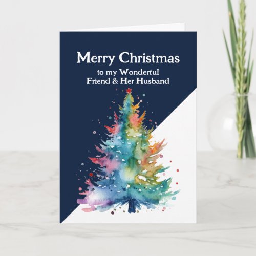 Merry Christmas Colorful Tree Friend  Husband Card