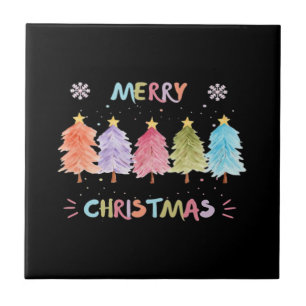 Merry Christmas Colorful Trees Essential Ceramic Tile