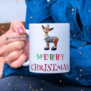 merry christmas colorful typography funny reindeer coffee mug