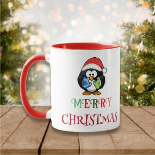 merry christmas  colorful typography santa penguin mug