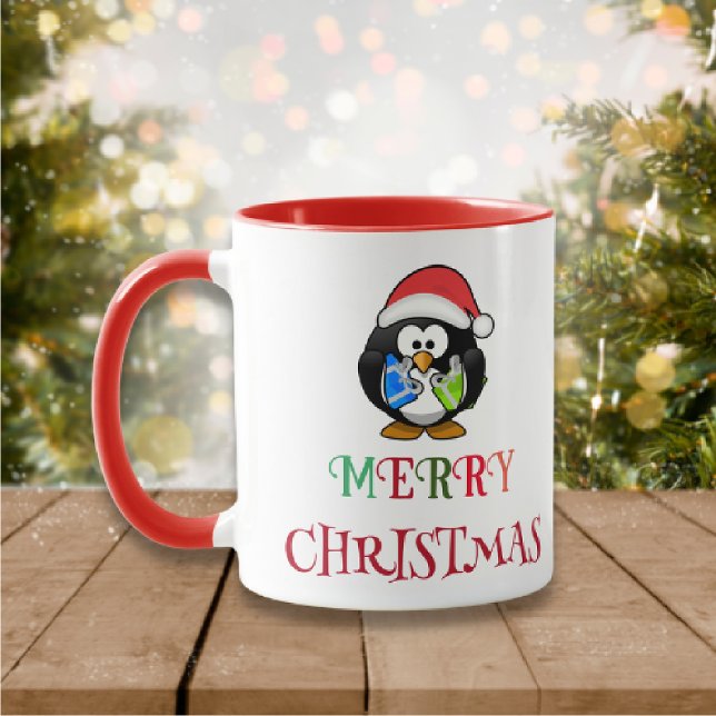 merry christmas  colorful typography santa penguin mug (Creator Uploaded)